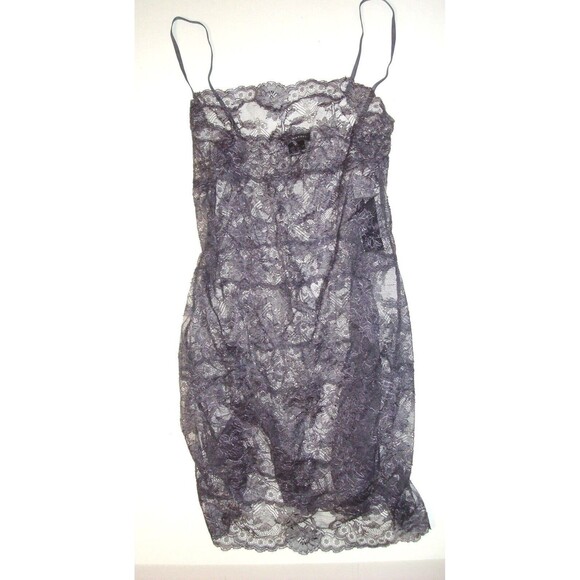 NWT $200 New Designer Josie Natori Night Gown Chemise Lace Gray Sheer Sexy S - Picture 1 of 8